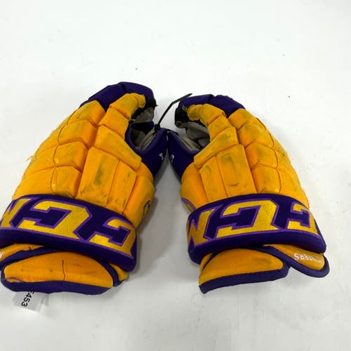 Used Yellow and Purple CCM 4 Roll Pro Gloves | 14" | E453