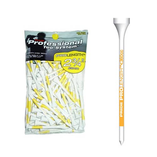Pride Professional Pro Length Golf Tees (2.75",  White/Yellow, 100pk) NEW