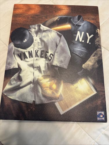 VTG New York Yankees Vinyl Print On Wood Frame 15.5x19.5 Cooperstown Collection