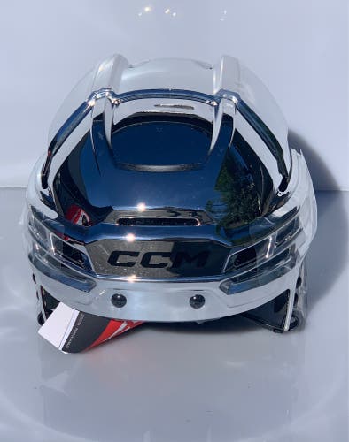 Brand New Pro Stock CCM Tacks 720 Size Large Silver Chrome Hockey Helmet