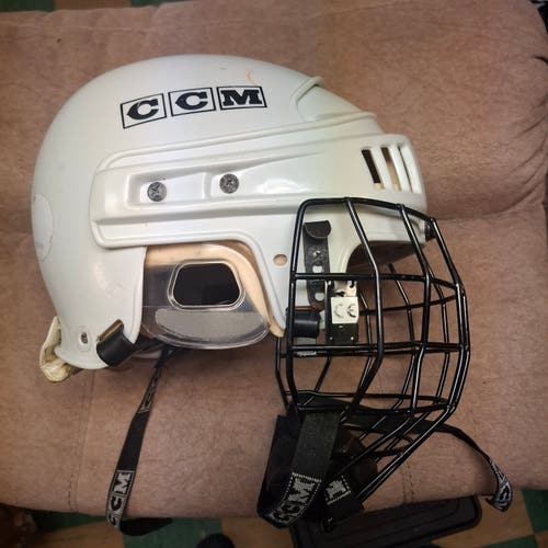 CCM HT2 Helmet white medium / large with cage (Used)
