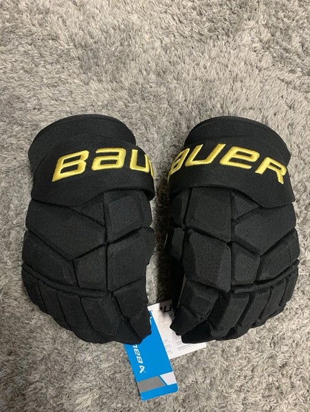Bauer Supreme Mach Pro Stock Hockey Gloves 14" Canucks Skate Logo Black/Yellow