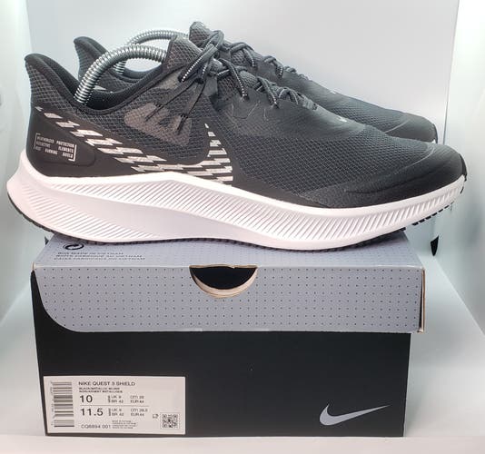 Nike Quest 3 Shield Men’s Size 10 Running Shoes Black / White NIB (CQ8894-001)
