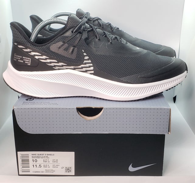 Nike Quest 3 Shield Men’s Size 10 Running Shoes Black / White NIB (CQ8894-001)