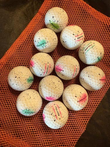 12 Near Mint (AAAA) Maxfli Softfli Golf Balls Assorted Graffiti w/Mesh Bag