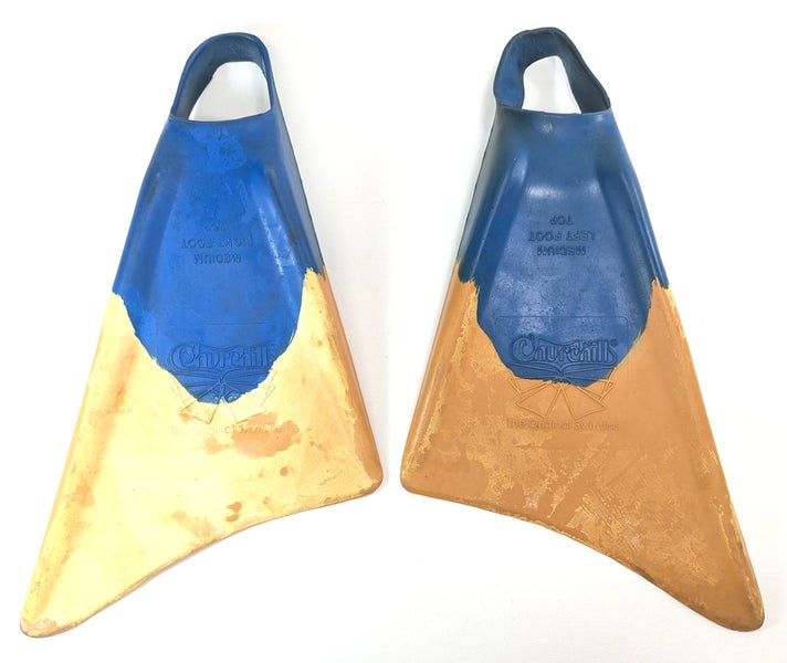 Churchill Makapuu Swim Fins Medium Blue Yellow Boogie board, Body board Flippers