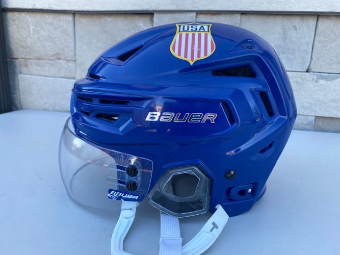Bauer Re-Akt 150 Pro Stock Hockey Helmet Visor Combo Large Team USA Blue 71207