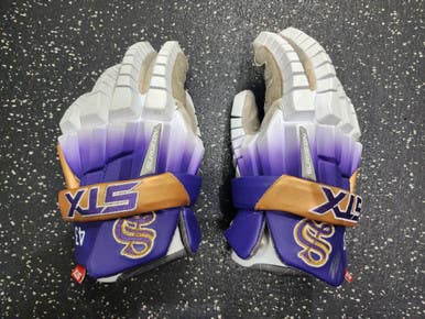Used STX SURGEON RZR Sewanee lacrosse Gloves Mens Purple And White 13" 11849-S000032468