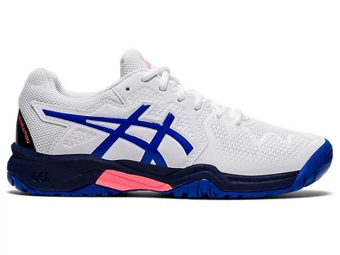 *NIB* JUNIOR ASICS GEL-RESOLUTION 8 GS TENNIS SHOES (WHT/LAPIS BLUE) #1044A018