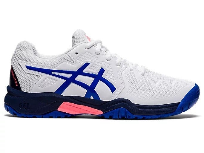 *NIB* JUNIOR ASICS GEL-RESOLUTION 8 GS TENNIS SHOES (WHT/LAPIS BLUE) #1044A018