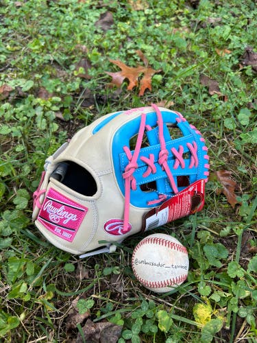 Rawlings Heart of the Hide 11.5” Standard Fit Camel/Blue/Pink