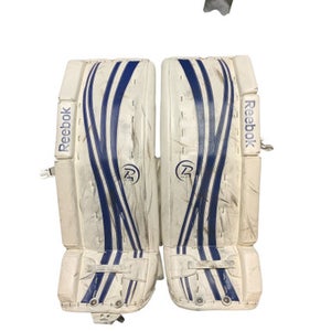 Used Reebok 14K 28+1 Goalie Leg Pads Junior White And Royal Blue 28" 11823-S000034954