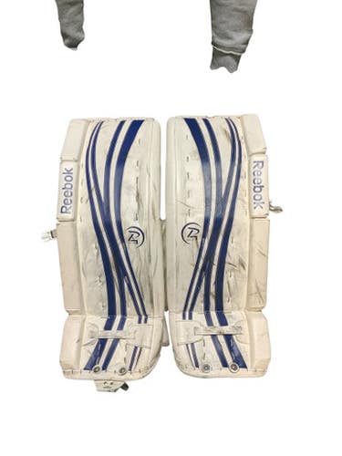 Used Reebok 14K 28+1 Goalie Leg Pads Junior White And Royal Blue 28" 11823-S000034954