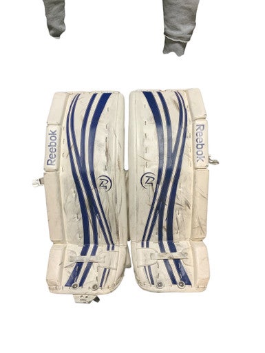 Used Reebok 14K 28+1 Goalie Leg Pads Junior White And Royal Blue 28" 11823-S000034954