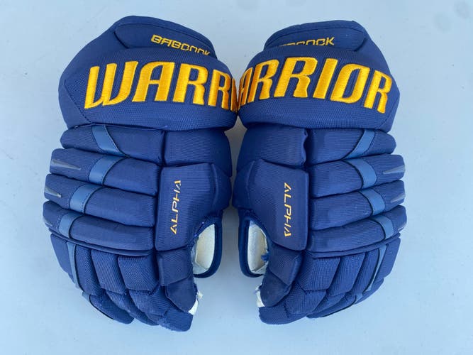 Warrior Alpha Pro Stock 14” Hockey Gloves Game Used St Louis Blues 6053