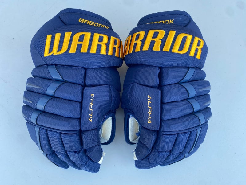 Warrior Alpha Pro Stock 14” Hockey Gloves Game Used St Louis Blues 6053