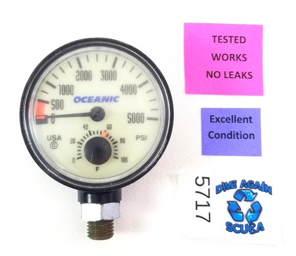 Oceanic 5000 PSI SPG Submersible Pressure Gauge + Thermometer 5,000 Scuba  #5717