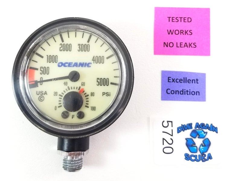 Oceanic 5000 PSI SPG Submersible Pressure Gauge + Thermometer 5,000 Scuba  #5720