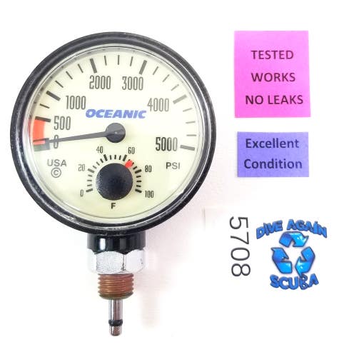 Oceanic 5000 PSI SPG Submersible Pressure Gauge + Thermometer 5,000 Scuba  #5708