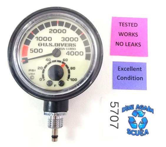 US Divers, Aqua Lung 4000 PSI SPG Submersible Scuba Pressure Gauge + Thermometer