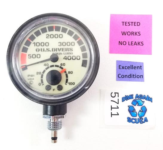 US Divers, Aqua Lung 4000 PSI SPG Submersible Scuba Pressure Gauge + Thermometer