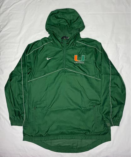 Nike Miami Hurricanes NCAA Lacrosse Green Jacket W/ Hood Size Large Windbreaker