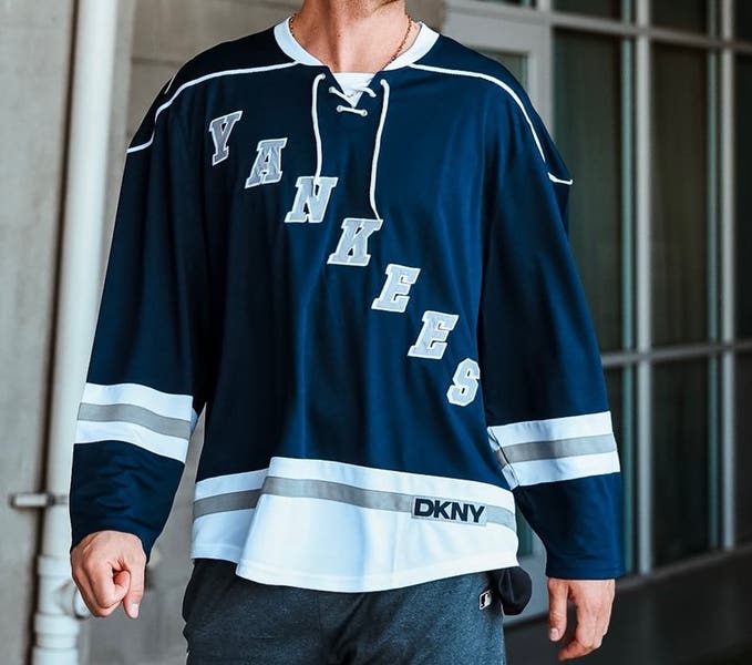 New York Yankees hockey jersey DKNY blue white adult XL SGA 4/25