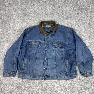 Vintage Cabelas Jacket Mens 3XL Blue Denim Flannel Lined Button Trucker Workwear