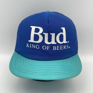 Vintage Bud King of Beers SnapBack Trucker Hat Cap Purple Teal Mesh Made In USA