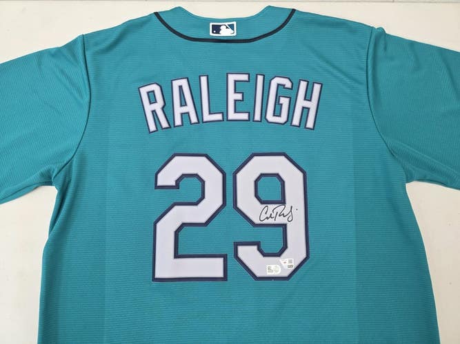 Marieners Cal Raleigh Autographed Auto Signed Baseball Jersey TEAL Fanatics Coa
