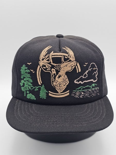 Vintage Deer Buck Hunting Nature Outdoor Black Vtg Made In USA Hat Snapback