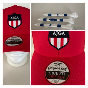 2025 AJGA “THE PING INVITATIONAL” EMBROIDERED GOLF CAP (RED / OSFM) & 3 SATICOY CLUB GOLF TEES (NWT)