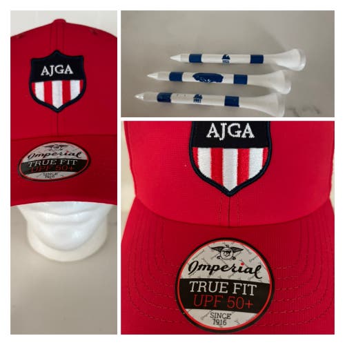 2025 AJGA “THE PING INVITATIONAL” EMBROIDERED GOLF CAP (RED / OSFM) & 3 SATICOY CLUB GOLF TEES (NWT)