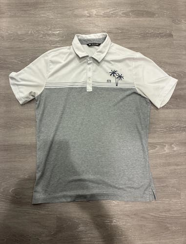 Travis Mathew Solar Power Slim Fit Polo - White / Palm Tree Print - Large