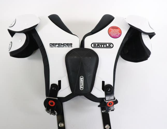 Battle Defender White Shoulder Pads Youth Medium 14-15" Read