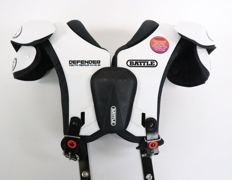 Battle Defender White Shoulder Pads Youth Medium 14-15" Read