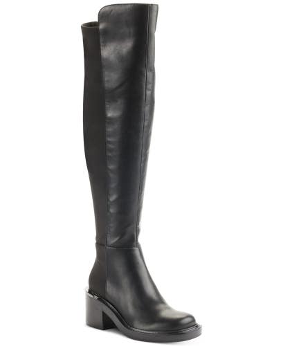 DKNY Dina Boots Womens 6.5 Black Faux Leather Over The Knee Riding Bootie TZP140