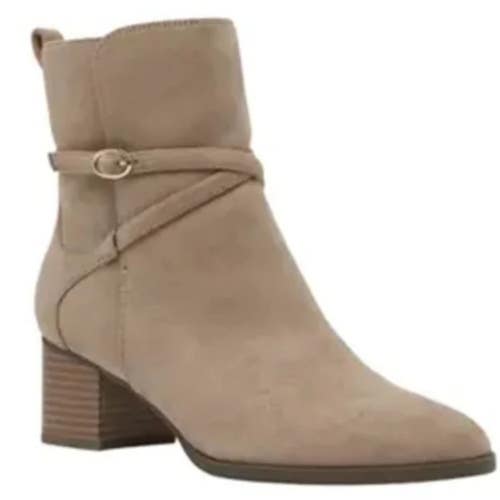 Anne Klein Moore Boots Women's US 9.5 Beige Leather Almond Toe Block Heel TZP108