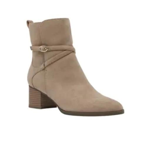 Anne Klein Moore Boots Women's US 9.5 Beige Leather Almond Toe Block Heel TZP86