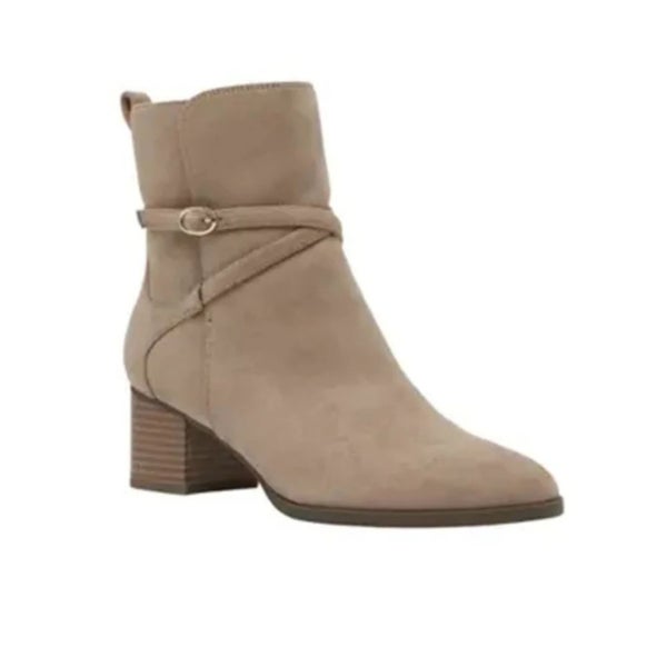 Anne Klein Moore Boots Women's US 9.5 Beige Leather Almond Toe Block Heel TZP86
