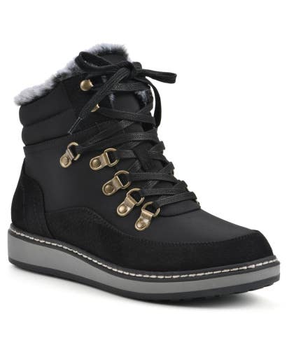 White Mountain Tamasha Women's US 9.5 Black Faux Fur Ankle Winter Boots TZP127