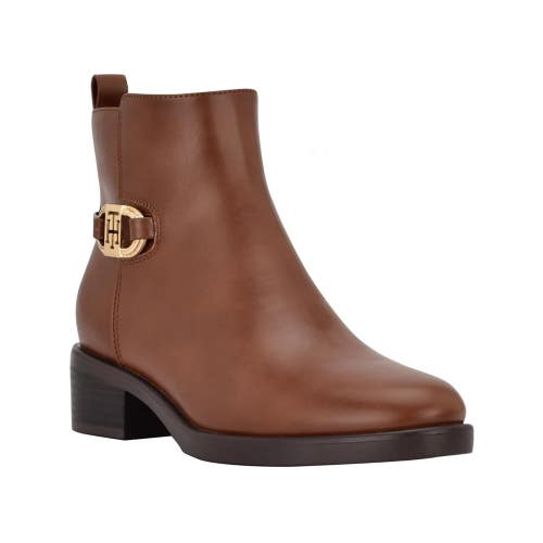 Tommy Hilfiger Imiera Boots Women's 8 Brown Faux Leather Round Toe Pull-On TZP74
