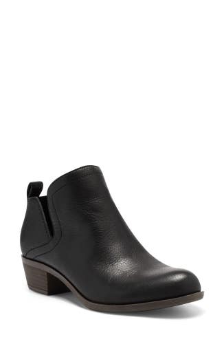Lucky Brand Bollo Women's US 7.5 Black Leather Round Toe Ankle Bootie TZP128