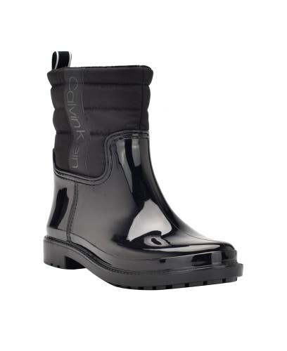 Calvin Klein Sisely KCSISELY2 Boots Women's 11 Black Leather Rain Bootie TZP112