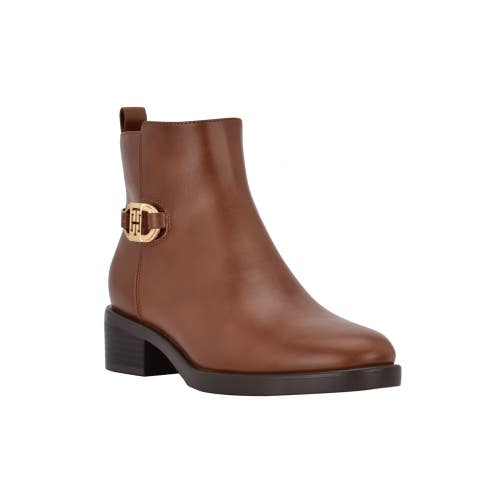 Tommy Hilfiger Imiera Women's US 8.5 Cognac Faux Leather Ankle Bootie TZP53