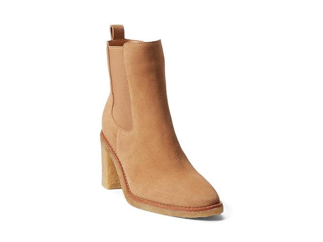 Lauren Ralph Lauren Marianna Boots Women's 9.5 Beige Suede Chelsea Bootie TZP79