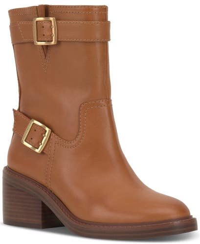 Vince Camuto Vergila Boots Women's Brown Leather Round Toe Ankle Bootie TZP100