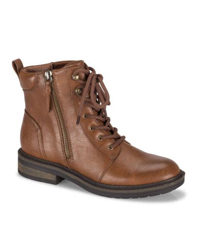Baretraps Amysue BT27463 Women's Cognac Faux-Leather Ankle Combat Boots TZP39