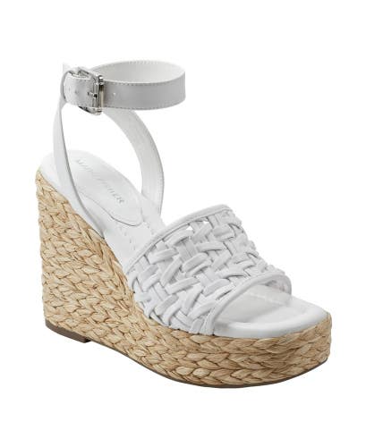 Marc Fisher Godina Sandal Womens US 9 White Leather Ankle Strap Espadrille TZP88