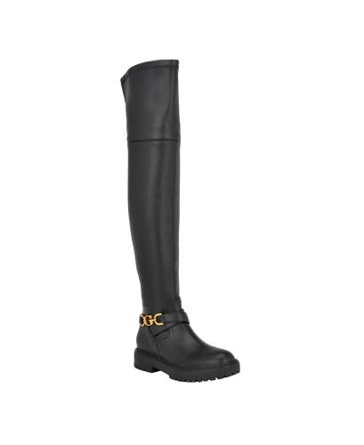 Guess Jellio Boots Women's US 7.5 Black Faux Leather Over The Knee Bootie TZP139